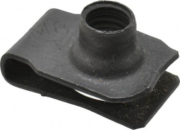 Au-Ve-Co Products - M8x1.25 Screw, 0.8 to 4mm Thick, Spring Steel Extruded Tapped Hole U Nut - 9/16" Center Edge, Black Phosphate Finish - Exact Tool & Supply