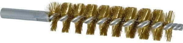 Schaefer Brush - 4" Brush Length, 1" Diam, Double Stem, Single Spiral Tube Brush - 6-1/4" Long, Brass, 12-24 Female Connection - Exact Tool & Supply