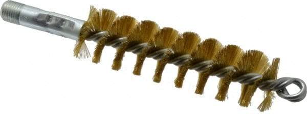 Schaefer Brush - 4-1/2" Brush Length, 1-1/4" Diam, Double Stem, Single Spiral Tube Brush - 8" Long, Brass, 1/4" NPSM Male Connection - Exact Tool & Supply