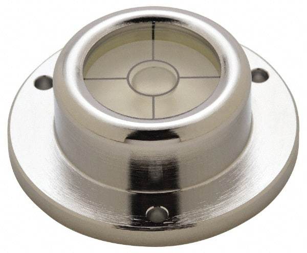 Geier & Bluhm, Inc. - 1-3/4 Inch Base Diameter x 0.63 Inch Overall Height, 1 Circle, Brass Bull's Eye Circular Level - 0.315 Inch Vial Diameter, 13/16 Inch Inner Diameter, 0.12 Inch Mounting Hole Diameter, 0.1 Inch Sensitivity, -40 to 160°F, Cross Lines - Exact Tool & Supply