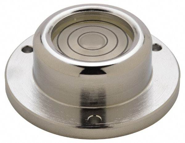 Geier & Bluhm, Inc. - 1-3/4 Inch Base Diameter x 0.63 Inch Overall Height, 3 Circles, Brass Bull's Eye Circular Level - 0.3 Inch Vial Diameter, 13/16 Inch Inner Diameter, 0.12 Inch Mounting Hole Diameter, 30 min Sensitivity, -40 to 150°F - Exact Tool & Supply