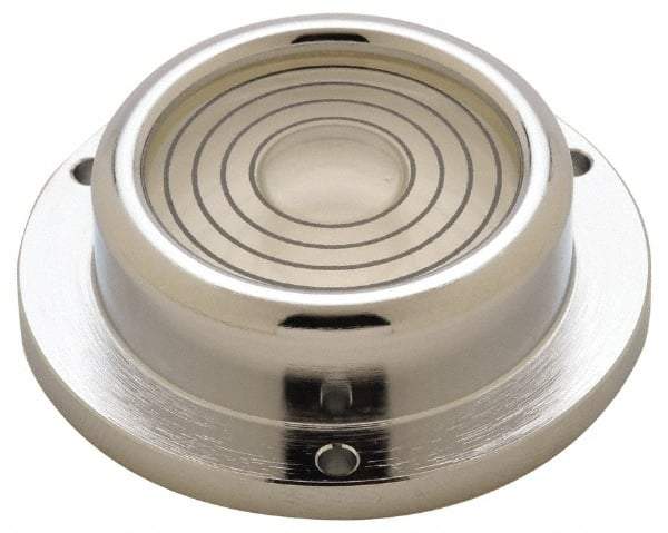 Geier & Bluhm, Inc. - 2-1/4 Inch Base Diameter x 0.69 Inch Overall Height, 4 Circles, Brass Bull's Eye Circular Level - 0.575 Inch Vial Diameter, 1-5/16 Inch Inner Diameter, 0.136 Inch Mounting Hole Diameter, 60 min Sensitivity, -40 to 165°F - Exact Tool & Supply