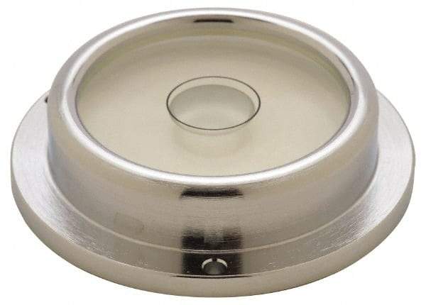 Geier & Bluhm, Inc. - 2-3/4 Inch Base Diameter x 0.69 Inch Overall Height, 1 Circle, Brass Bull's Eye Circular Level - 5/8 Inch Vial Diameter, 1-13/16 Inch Inner Diameter, 0.14 Inch Mounting Hole Diameter, 0.1 Inch Sensitivity, -40 to 150°F - Exact Tool & Supply