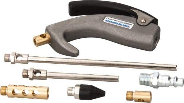 Guardair - 7 Piece Laser Palm Switch Air Gun Kit - 1/4 Inlet, 120 Max psi, Aluminum Hose - Exact Tool & Supply