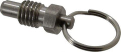 Gibraltar - 1/2-13, 0.41" Thread Length, 0.31" Plunger Diam, 0.38" Plunger Projection, 1 Lb Init to 4 Lb Final End Force, Stainless Steel Pull Ring Plunger - 0.56" Len Under Head, 0.81" Body Len, 1" Ring Diam, 1.06" Plunger Len, 1/2" Hex, 1/4" Head Height - Exact Tool & Supply