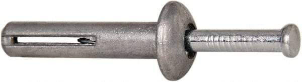 Powers Fasteners - 1/4" Diam, 1/4" Drill, 1-1/4" OAL, 1-7/8" Min Embedment Hammer Drive Concrete Anchor - Steel (Drive Pin)/Zamac Alloy (Body), Zinc-Plated Finish, Mushroom Head - Exact Tool & Supply