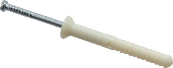 Powers Fasteners - 1/4" Diam, 1/4" Drill, 2" OAL, 1/2" Min Embedment Hammer Drive Concrete Anchor - Nylon (Body)/Steel (Drive Pin), Zinc-Plated Finish, Flat Head - Exact Tool & Supply
