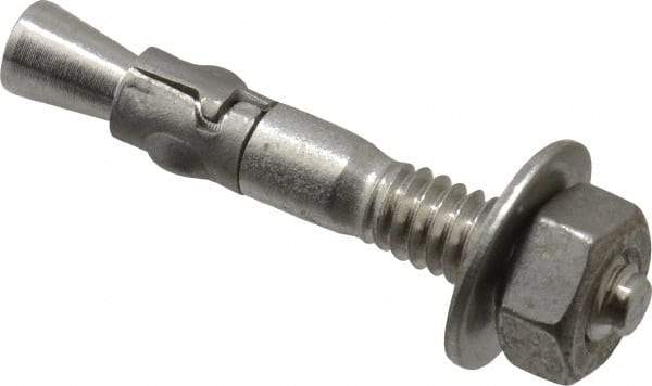 Powers Fasteners - 1/4" Diam, 1/4" Drill, 1-3/4" OAL, 7/8" Min Embedment Wedge Expansion Concrete Anchor - 304 Stainless Steel, Hex Nut Head, Hex Drive, 3/4" Thread Length - Exact Tool & Supply