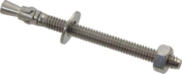 Powers Fasteners - 1/4" Diam, 1/4" Drill, 3-1/4" OAL, 1-1/4" Min Embedment Wedge Expansion Concrete Anchor - 304 Stainless Steel, Hex Nut Head, Hex Drive, 2-1/4" Thread Length - Exact Tool & Supply