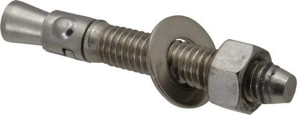 Powers Fasteners - 3/8" Diam, 3/8" Drill, 2-3/4" OAL, 1-1/4" Min Embedment Wedge Expansion Concrete Anchor - 304 Stainless Steel, Hex Nut Head, Hex Drive, 1-5/8" Thread Length - Exact Tool & Supply