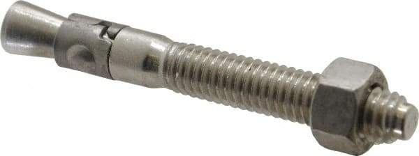Powers Fasteners - 3/8" Diam, 3/8" Drill, 3" OAL, 1-1/4" Min Embedment Wedge Expansion Concrete Anchor - 304 Stainless Steel, Hex Nut Head, Hex Drive, 1-7/8" Thread Length - Exact Tool & Supply