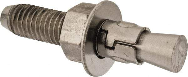 Powers Fasteners - 1/2" Diam, 1/2" Drill, 2-3/4" OAL, 2-1/4" Min Embedment Wedge Expansion Concrete Anchor - 304 Stainless Steel, Hex Nut Head, Hex Drive, 1-3/8" Thread Length - Exact Tool & Supply