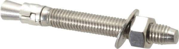 Powers Fasteners - 1/2" Diam, 1/2" Drill, 4-1/2" OAL, Wedge Expansion Concrete Anchor - 304 Stainless Steel, Hex Nut Head, Hex Drive, 3-1/8" Thread Length - Exact Tool & Supply