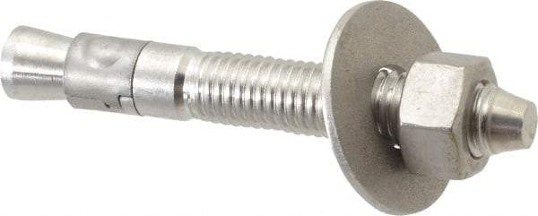 Powers Fasteners - 5/8" Diam, 5/8" Drill, 4-1/2" OAL, Wedge Expansion Concrete Anchor - 304 Stainless Steel, Hex Nut Head, Hex Drive, 3" Thread Length - Exact Tool & Supply