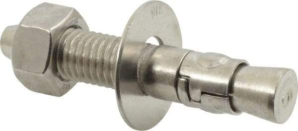 Powers Fasteners - 5/8" Diam, 5/8" Drill, 3-1/2" OAL, 1" Min Embedment Wedge Expansion Concrete Anchor - 316 Stainless Steel, Hex Nut Head, Hex Drive, 2" Thread Length - Exact Tool & Supply