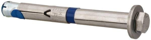 Powers Fasteners - 1/2" Diam, 1/2" Drill, 4-3/4" OAL, 2-1/2" Min Embedment Sleeve Concrete Anchor - 304 Stainless Steel, Hex Head, Hex Drive - Exact Tool & Supply