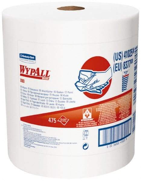 WypAll - X80 Dry Shop Towel/Industrial Wipes - Jumbo Roll, 13-3/8" x 12-1/2" Sheet Size, White - Exact Tool & Supply