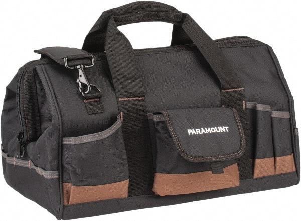 Paramount - 31 Pocket Black & Brown Polyester Tool Bag - 18" Wide x 11" Deep x 12" High - Exact Tool & Supply