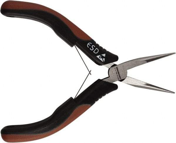 Paramount - 5" OAL, 1-3/16" Jaw Length x 7/16" Jaw Width, Long Nose Pliers - Smooth Jaw, Thin Head, ESD Cushion Handles, with Spring - Exact Tool & Supply