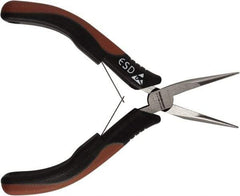 Paramount - 5" OAL, 1-3/16" Jaw Length x 7/16" Jaw Width, Long Nose Pliers - Smooth Jaw, Thin Head, ESD Cushion Handles, with Spring - Exact Tool & Supply