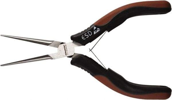 Paramount - 6" OAL, 2-5/16" Jaw Length x 15/32" Jaw Width, Long Nose Needle Nose Pliers - Smooth Jaw, Standard Head, ESD Cushion Handles, with Spring - Exact Tool & Supply