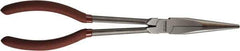 Paramount - 11" OAL, 4" Jaw Length x 11/16" Jaw Width, Long Nose Pliers - Serrated Jaw, Straight Head, Plastic Dipped Handles - Exact Tool & Supply