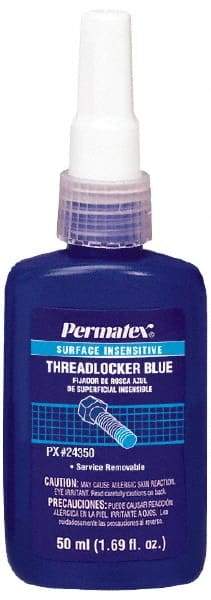 Permatex - 50 mL Bottle, Blue, Medium Strength Liquid Threadlocker - Series 243, 24 hr Full Cure Time, Hand Tool Removal - Exact Tool & Supply