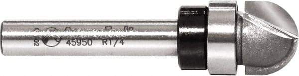 Amana Tool - 1/2" Cut Diam, 3/8" Length of Cut, 2 Flute Core Box Edge Profile Router Bit - Carbide-Tipped, 1/4" Shank Diam, 2" OAL, Uncoated - Exact Tool & Supply