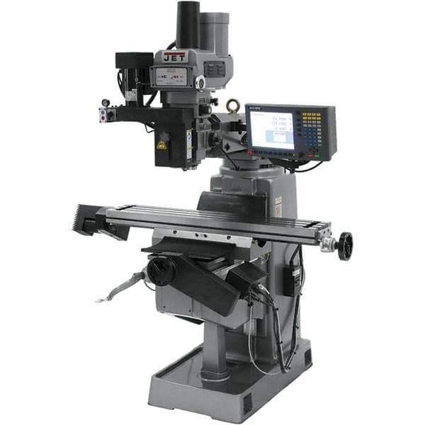 Jet - 9" Table Width x 49" Table Length, Variable Speed Pulley Control, 3 Phase Knee Milling Machine - R8 Spindle Taper, 3 hp - Exact Tool & Supply