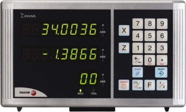 Fagor - 2 Axis, Lathe DRO System - 1µm Resolution, 5µmm Accuracy, LED Display - Exact Tool & Supply