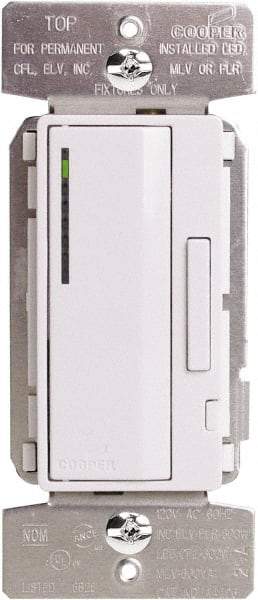 Cooper Wiring Devices - 1 Pole, 120 VAC, 60 Hz, 600 Watt, Residential Grade, Push On and Off, Wall and Dimmer Light Switch - 1.8 Inch Wide, Fluorescent, Halogen, Incandescent - Exact Tool & Supply
