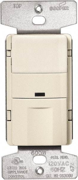Cooper Wiring Devices - 450 Square Ft. Coverage, Infrared Occupancy Sensor Wall Switch - 600 at 120 V Incandescent, 600 at 120 V Fluorescent, 120 VAC, Light Almond - Exact Tool & Supply