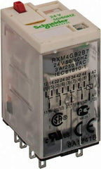Square D - 14 Pins, 1.2 VA Power Rating, Ice Cube Electromechanical Plug-in General Purpose Relay - 3 Amp at 277 VAC, 4PDT, 24 VAC, 21mm Wide x 40mm High x 27mm Deep - Exact Tool & Supply