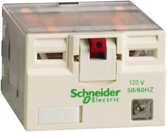 Square D - 14 Pins, 2.5 VA Power Rating, Ice Cube Electromechanical Plug-in General Purpose Relay - 15 Amp at 250 VAC, 4PDT, 120 VAC, 41mm Wide x 39mm High x 27mm Deep - Exact Tool & Supply