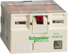 Square D - 14 Pins, 2.5 VA Power Rating, Ice Cube Electromechanical Plug-in General Purpose Relay - 15 Amp at 250 VAC, 4PDT, 24 VAC, 41mm Wide x 39mm High x 27mm Deep - Exact Tool & Supply