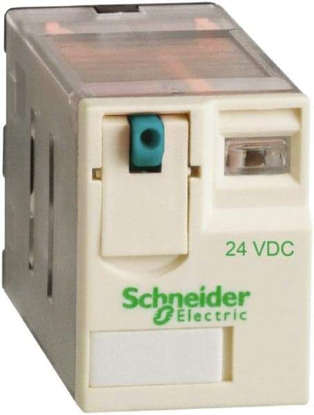 Square D - 8 Pins, Ice Cube Electromechanical Plug-in General Purpose Relay - 15 Amp at 277 V, DPDT, 24 VDC, 21mm Wide x 39mm High x 27mm Deep - Exact Tool & Supply