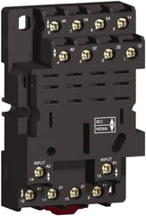 Square D - 14 Pins, 250 Volt, 16 Amp, 4PDT, Ice Cube Relay Socket - DIN Rail Mount, Screw Panel Mount, Screw Clamp Terminal - Exact Tool & Supply