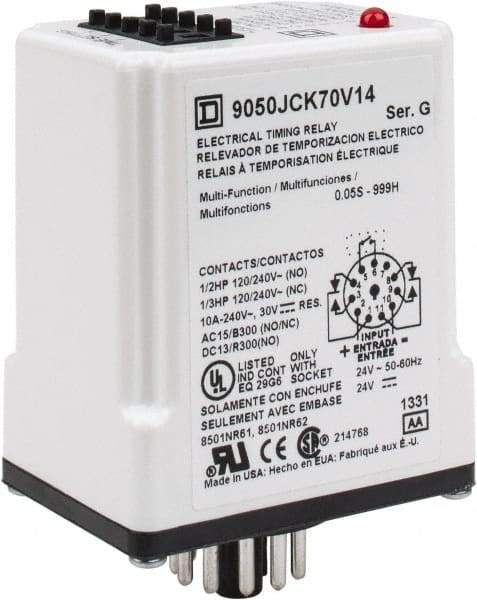 Square D - 11 Pin, 999 min Delay, Multiple Range DPDT Time Delay Relay - 10 Contact Amp, 24 VAC/VDC - Exact Tool & Supply