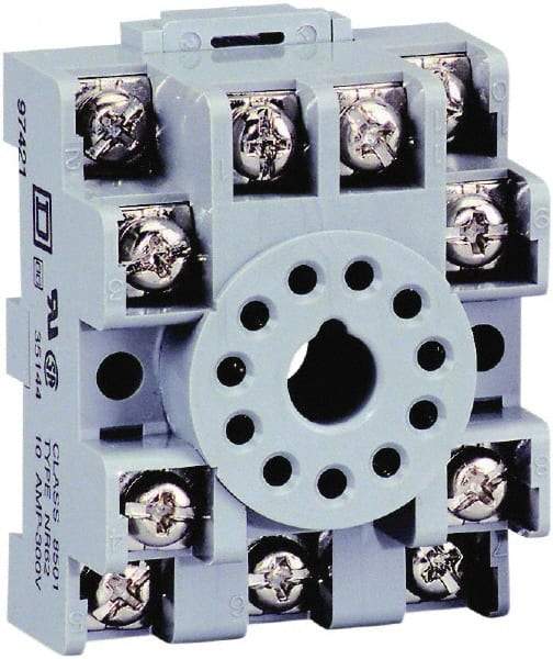 Square D - 11 Pins, 300 VAC, 5, 10 and 16 Amp, Octal Relay Socket - DIN Rail Mount, Panel Mount, 2 Tiers, Screw Clamp Terminal - Exact Tool & Supply