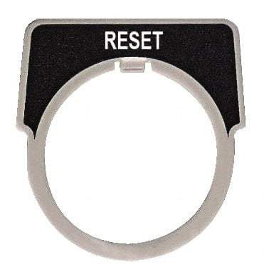 Square D - Half Round, Metal Legend Plate - Reset - Black Background, White Letters, 30mm Hole Diameter - Exact Tool & Supply
