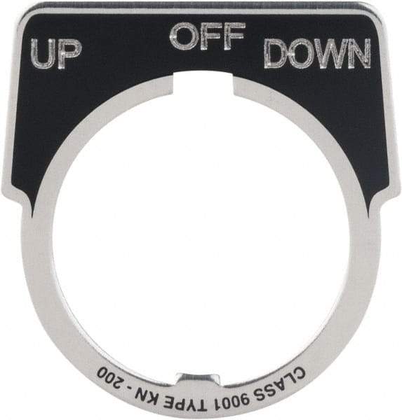 Square D - Metal Legend Plate - Up-Off-Down - Black Background, White Letters, 30mm Hole Diameter - Exact Tool & Supply