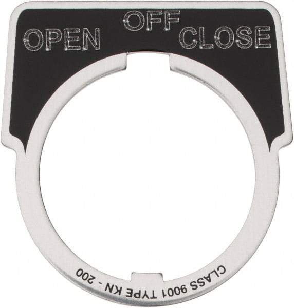 Square D - Metal Legend Plate - Close, Off, Open - Black Background, White Letters, 30mm Hole Diameter - Exact Tool & Supply