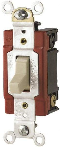 Cooper Wiring Devices - 1 Pole, 120 to 277 VAC, 20 Amp, Specification Grade, Toggle, Wall and Dimmer Light Switch - Exact Tool & Supply