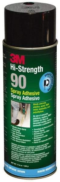 3M - 24 oz Aerosol Clear Spray Adhesive - High Tack, 250°F Heat Resistance, 23.6 Sq Ft Coverage, High Strength Bond, 10 min Max Bonding Time, Flammable, Series High-Strength 90 - Exact Tool & Supply