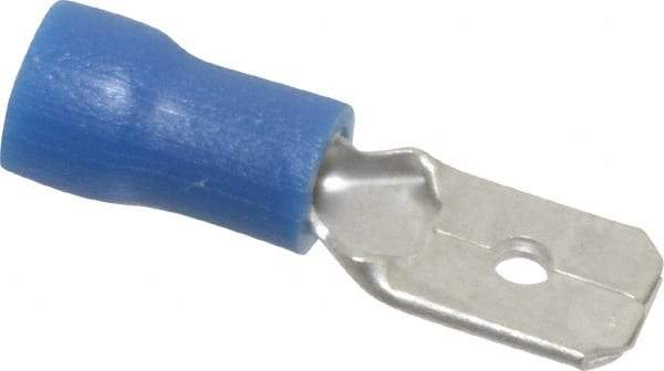 Thomas & Betts - 16 to 14 AWG, Vinyl, Fully Insulated, Male Wire Disconnect - 1/4 Inch Wide Tab, Blue, RoHS Compliant, UL 94 V-0 - Exact Tool & Supply