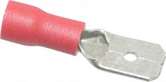 Thomas & Betts - 22 to 16 AWG, Vinyl, Fully Insulated, Male Wire Disconnect - 1/4 Inch Wide Tab, Red, RoHS Compliant, UL 94 V-0 - Exact Tool & Supply