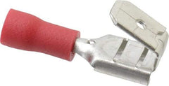 Thomas & Betts - 22 to 16 AWG, Vinyl, Fully Insulated, Piggyback Wire Disconnect - 1/4 Inch Wide Tab, Red, RoHS Compliant, UL 94 V-0 - Exact Tool & Supply