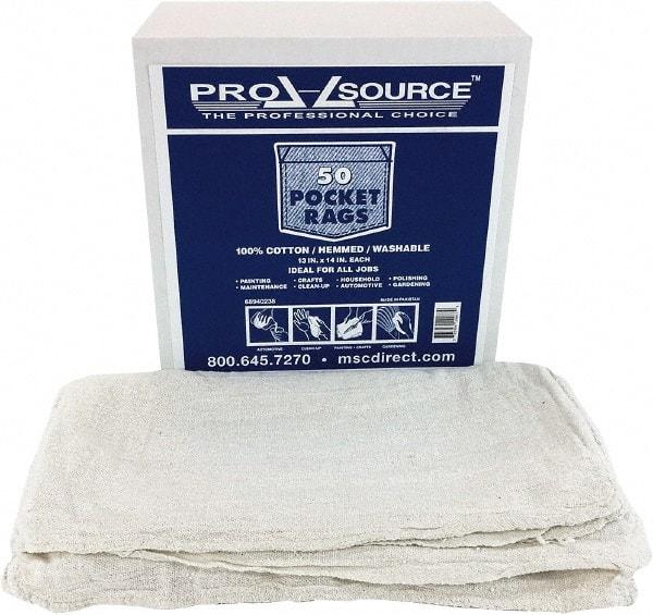 PRO-SOURCE - 13 Inch Long x 14 Inch Wide Virgin Cotton Shop Towels & Industrial Rags - White, Huck Toweling, Medium Lint Level, 50 Sheets per Pack - Exact Tool & Supply