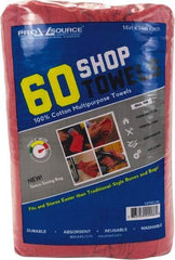 PRO-SOURCE - 14 Inch Long x 14 Inch Wide Virgin Cotton Shop Towels & Industrial Rags - Red, Huck Toweling, Lint Free, 60 Sheets per Pack - Exact Tool & Supply