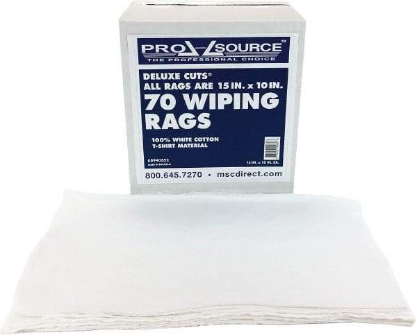 PRO-SOURCE - 10 Inch Long x 15 Inch Wide Virgin Cotton Rags - White, Knit, Lint Free, 70 Sheets per Pack, Box - Exact Tool & Supply